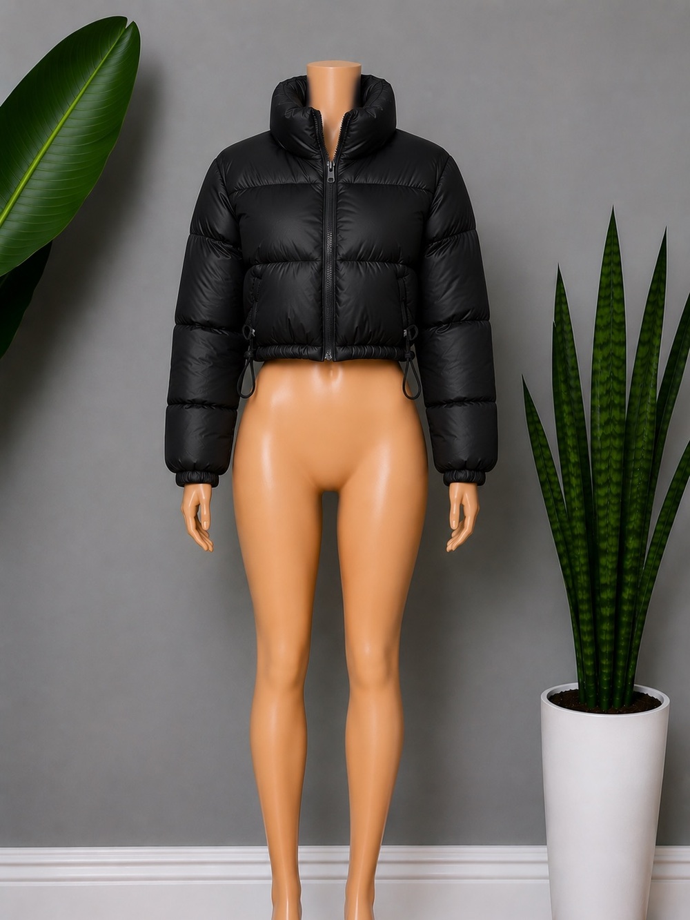 Cropped Black Puffer Jacket
